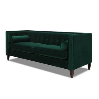 Jennifer Taylor Jack 71 in. Evergreen Velvet 3-Seater Tuxedo Sofa with Removable Cushions | The Home Depot