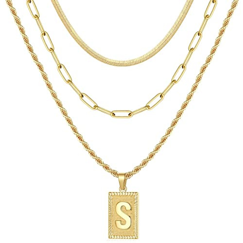 Layered Initial Necklaces for Women, 14K Gold Plated Layering Paperclip Chain Snake Choker Neckla... | Amazon (US)
