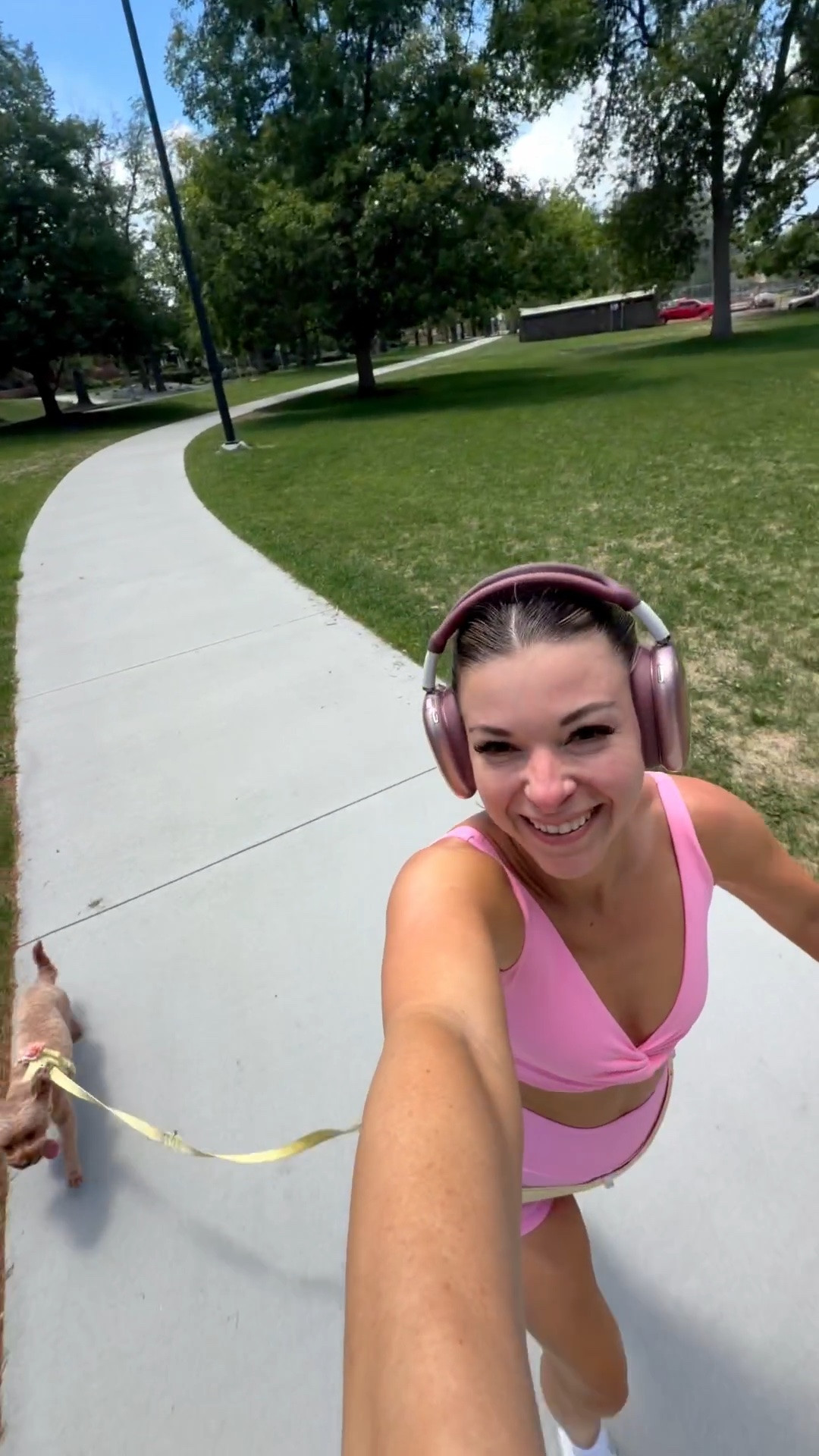 free people pink workout set and hands free walking leash

wearing smalls

workout outfit
biker shorts
walking outfit 
casual look
airpod max
dog leash

#LTKActive #LTKTravel #LTKdayinmylife