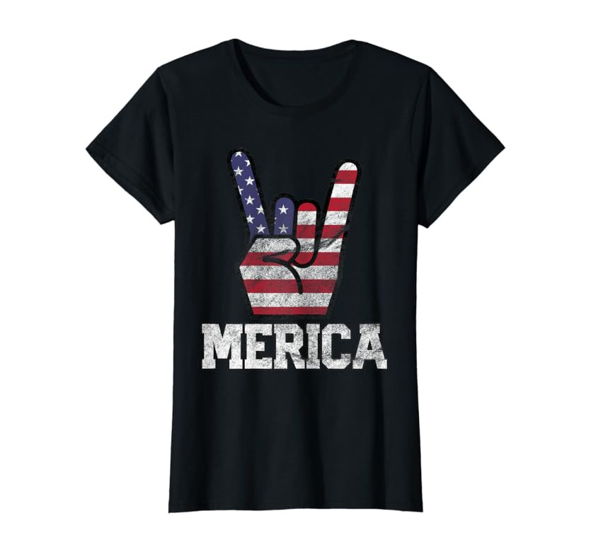 Merica Rock Sign 4th of July Vintage American Flag Retro USA T-Shirt | Amazon (US)