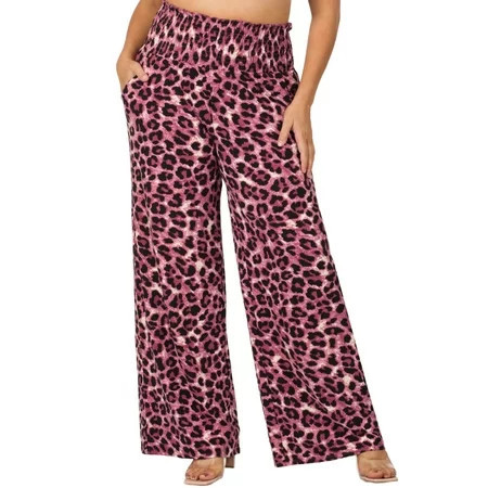 Women s Plus size Leopard print lounge pants with smocked waistband and side pockets | Walmart (US)