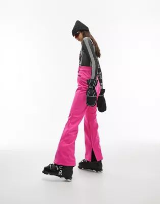 Topshop Sno flared ski pants with suspenders in pink | ASOS (Global)