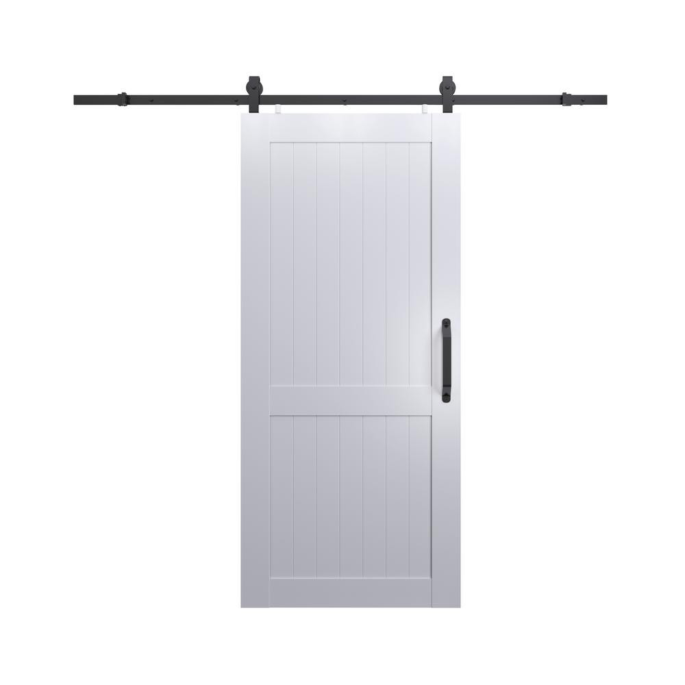 Pinecroft 36 in. x 84 in. Millbrooke White H Style Ready to Assemble PVC Vinyl Sliding Barn Door ... | The Home Depot