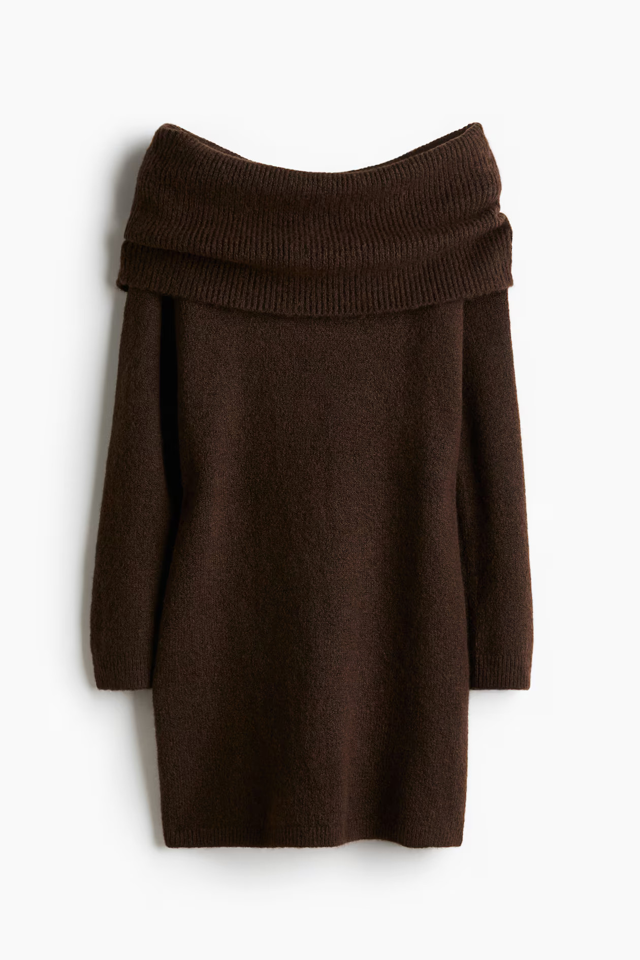 Off-the-shoulder knitted dress - Dark brown - Ladies | H&M GB | H&M (UK, MY, IN, SG, PH, TW, HK)