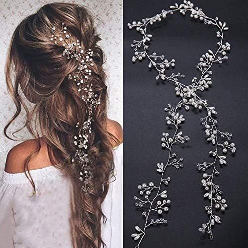 Amazon.com : Denifery Bridal Rose Gold and Gold Silver Extra Long Pearl and Crystal Beads Bridal ... | Amazon (US)