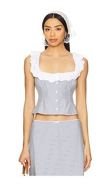 GUIZIO Gingham Paloma Lace Top in Powder Blue from Revolve.com | Revolve Clothing (Global)