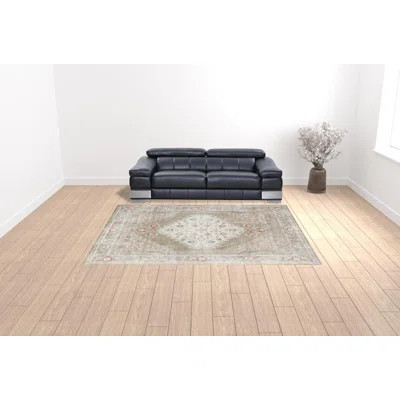 9' X 12' Khaki Oriental Power Loom Distressed Washable Area Rug | Wayfair North America
