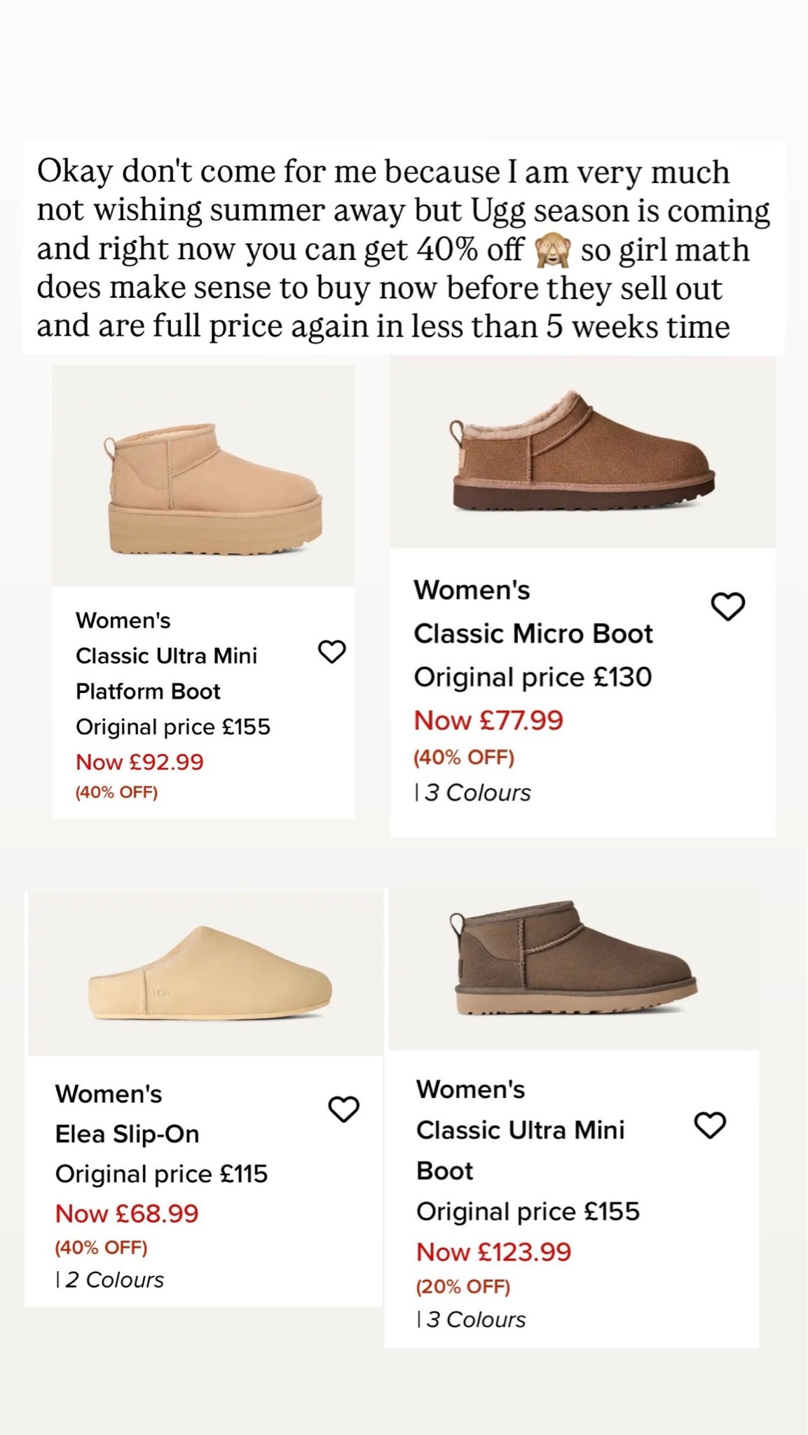 Get upto 40% off Uggs!

#LTKuk #LTKgiftguide #LTKsale