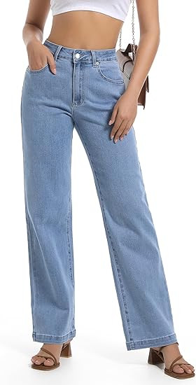 Guaile Women's Jeans High Waisted Straight Leg Stretchy Jeans Trendy Wide Leg Tummy Control Loose... | Amazon (US)