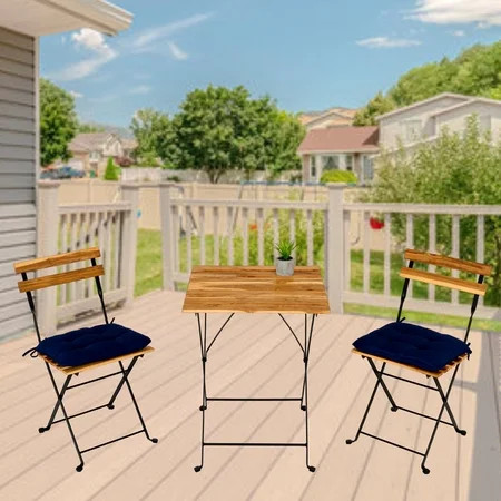 3 Pieces Patio Bistro Set Outdoor Folding Table and Chairs Metal and Wood Patio Dining Set Cushioned | Walmart (US)