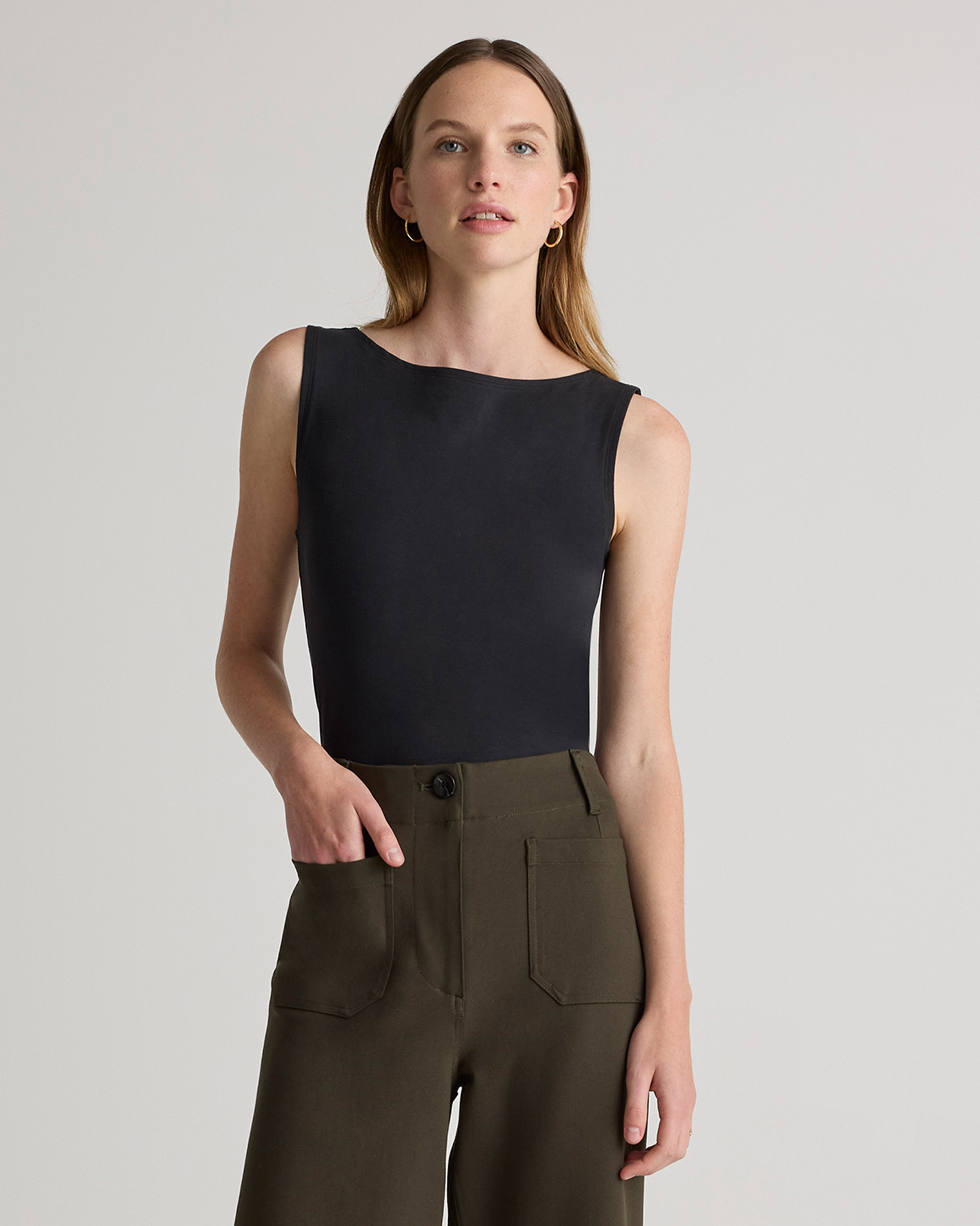 Quince | Women's Stretch Cotton Jersey Boat Neck Tank Top in Black, Size XL, Organic Cotton | Quince