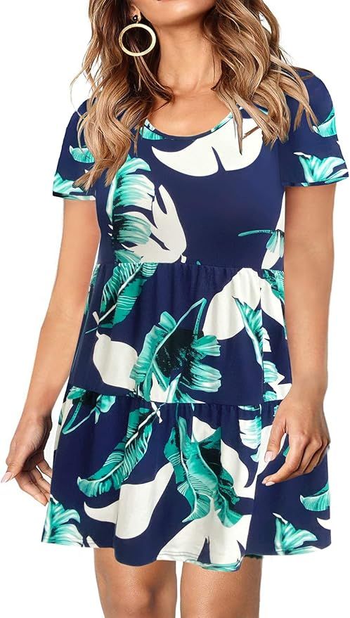 KARALIN L-4XL Plus Size Babydoll Dress for Women Short Sleeve Tunic Dress for Women | Amazon (US)