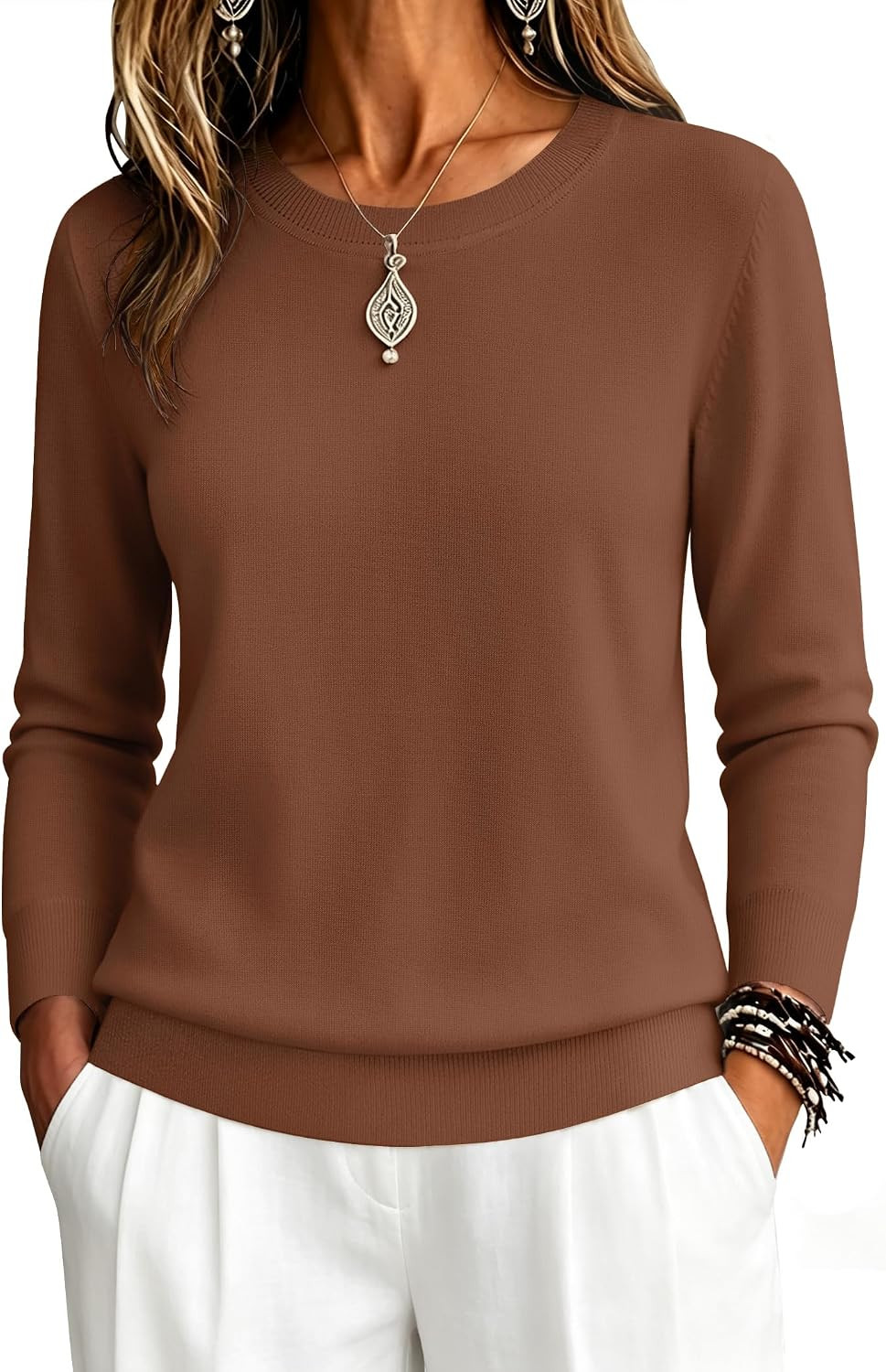 Zeagoo Womens Sweaters Long Sleeve Tops Classic Fall Clothes Crewneck Tops | Amazon (US)