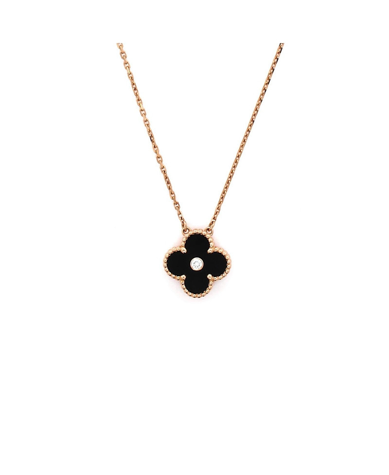 Pre-Owned Van Cleef & Arpels Vintage Alhambra Pendant Necklace 18K Rose Gold and Onyx with Diamond, 16.5 | Bloomingdale's (US)