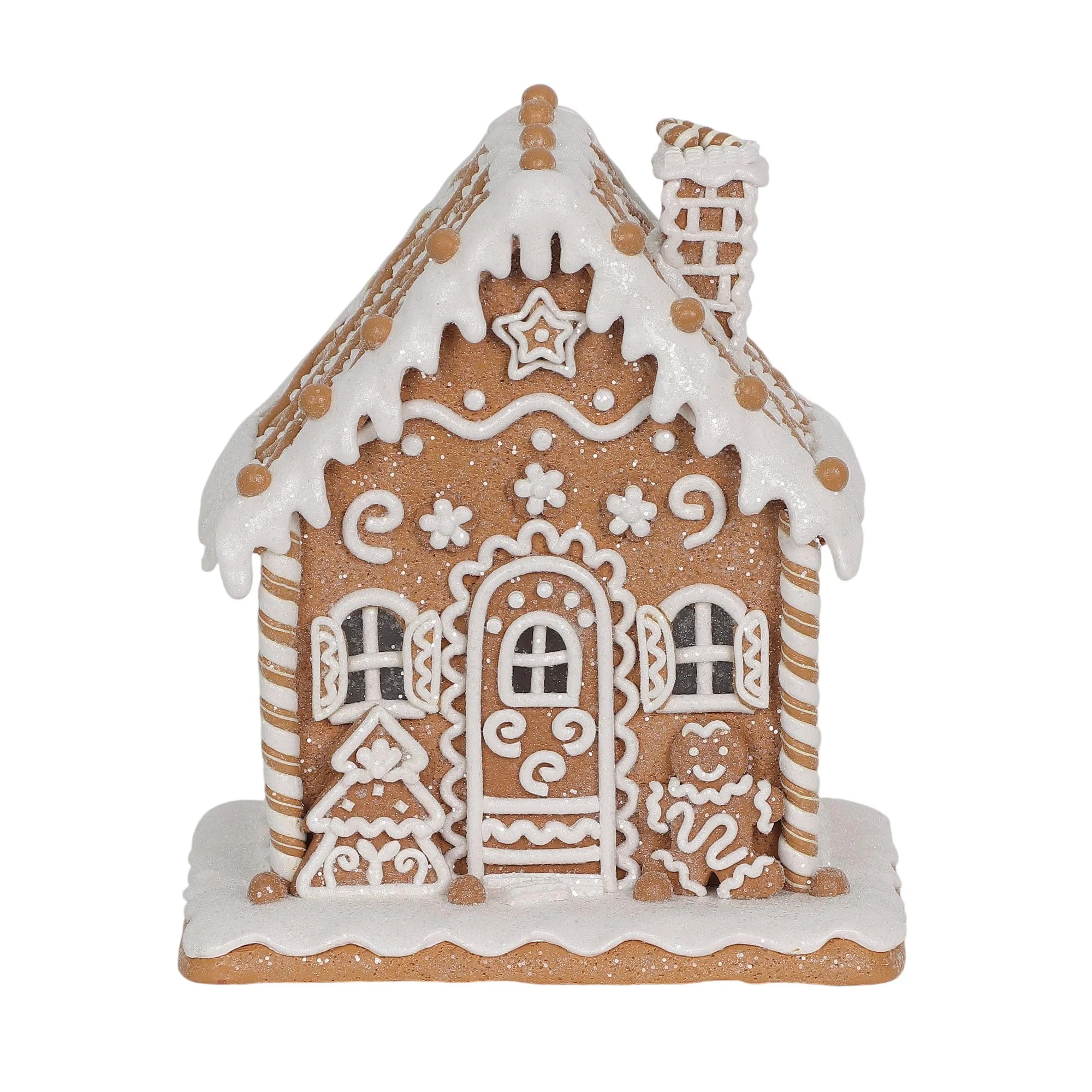 Light-Up Christmas Village Gingerbread House Decoration, Brown and White, 9", by Holiday Time | Walmart (US)