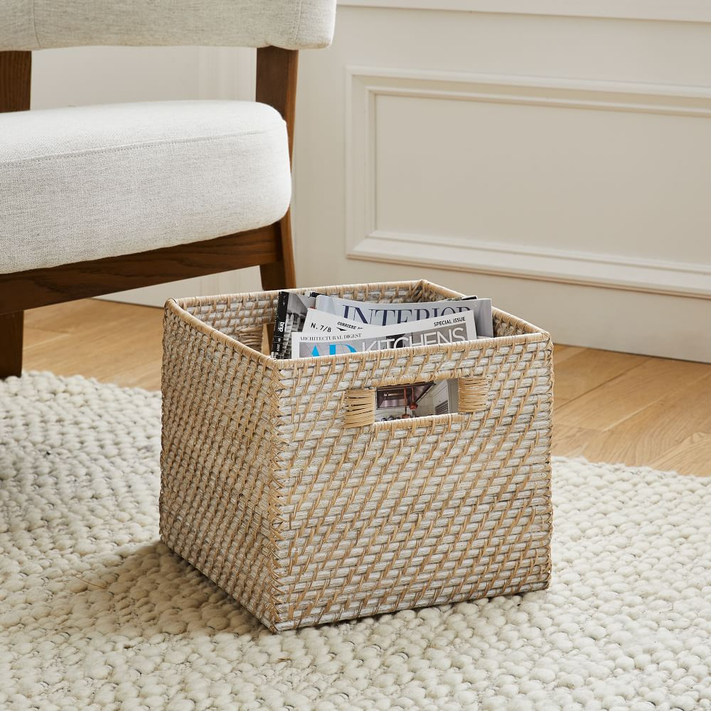 Modern Weave Large Lidded Storage Baskets - Whitewash | West Elm (US)