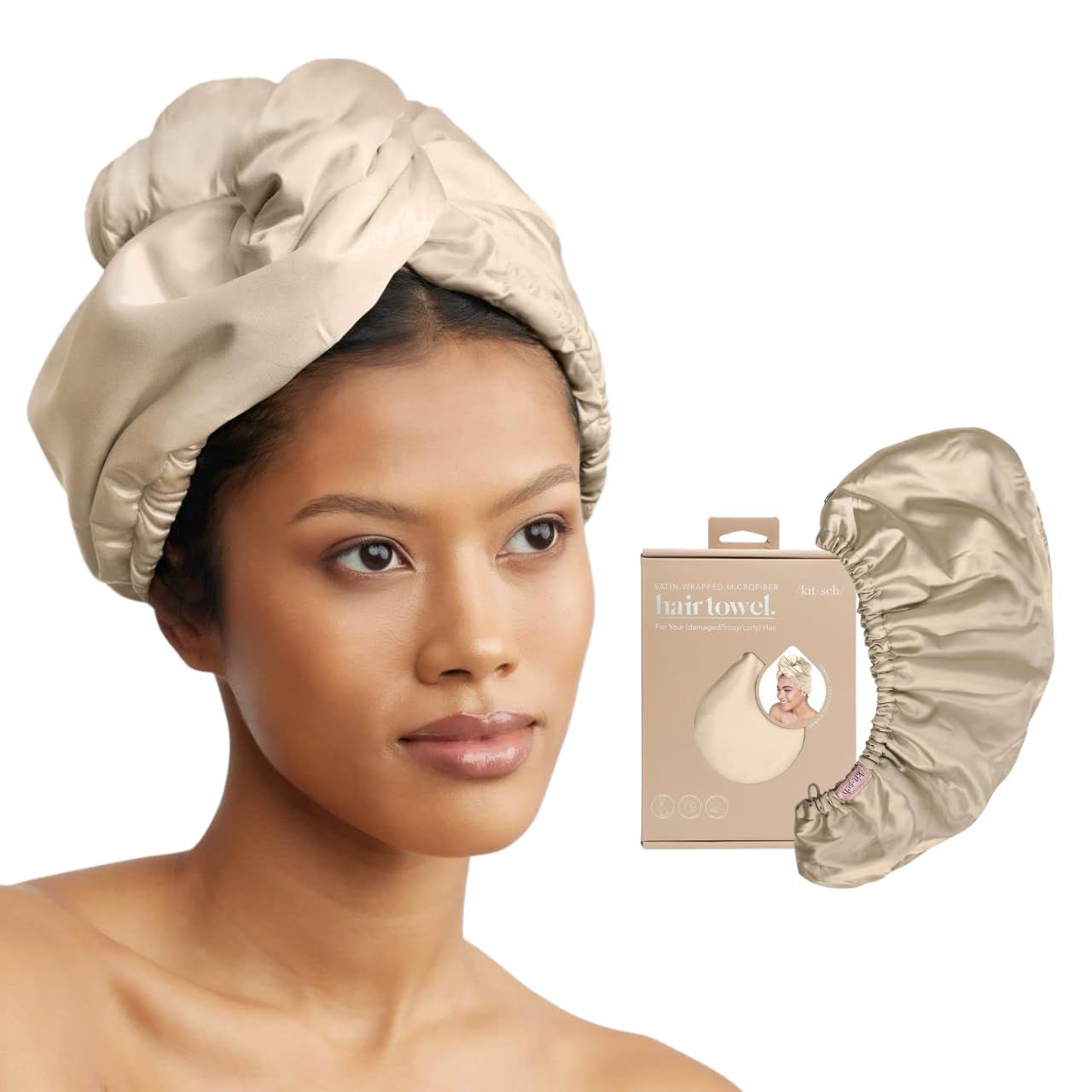 Kitsch Satin Wrapped Microfiber Hair Towel - Fast Dry Curly Hair Wraps for Women | Microfiber Hai... | Amazon (US)