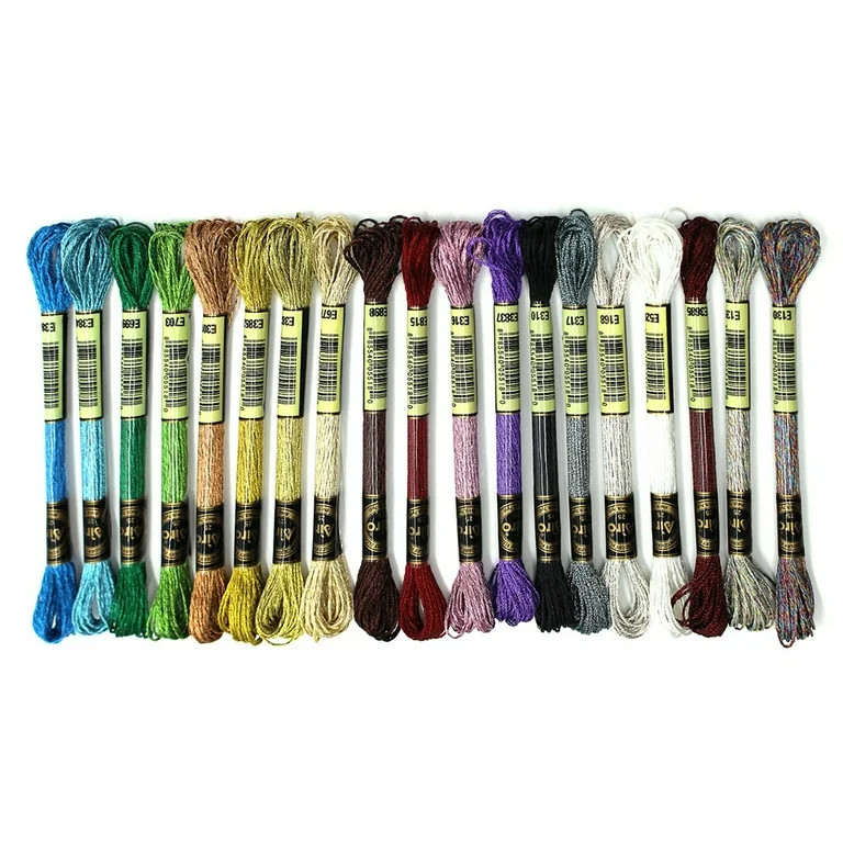 19Pcs Metallic Embroidery Skein Threads Multi-Color Embroidery Floss Glitter Embroidery Thread - ... | Walmart (US)
