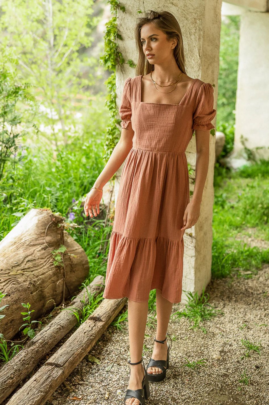 Zhora Midi Dress in Terracotta | Bohme