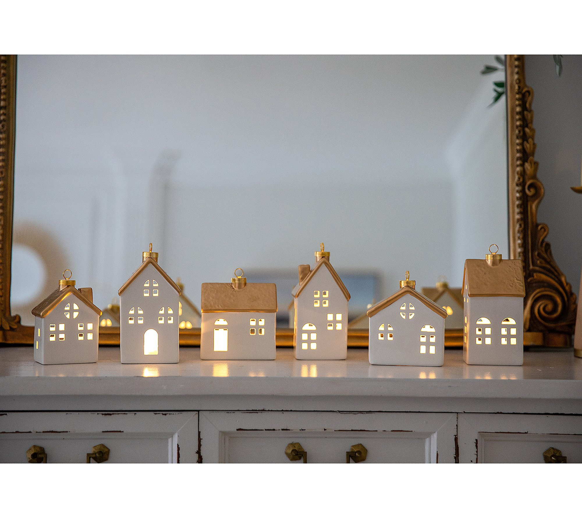 As Is Set/6 Ceramic Illum Mini Houses byLauren McBride | QVC