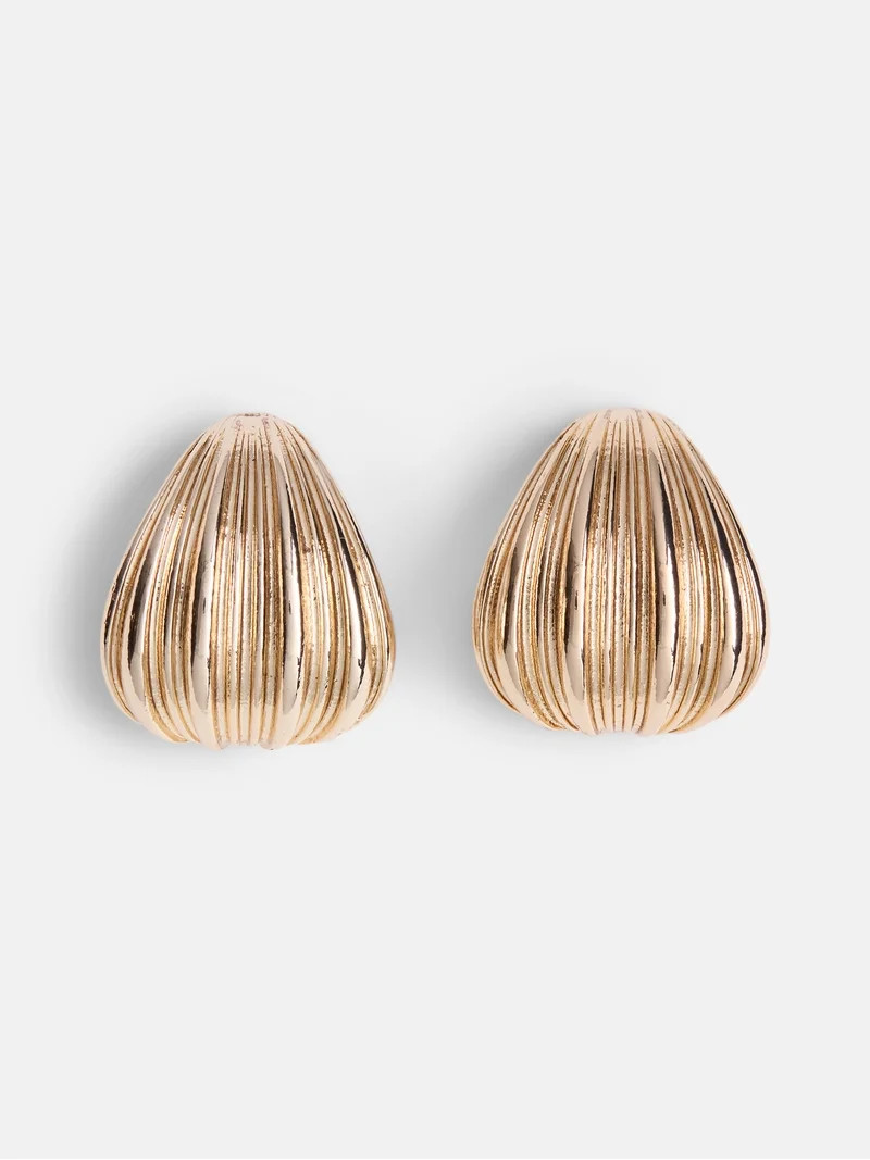 Scenario Women's Gold-Tone Curved Post Earrings with Narrow Rib Texture | Walmart (US)