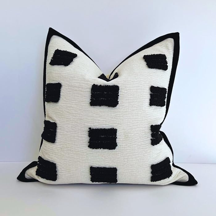 Tufted Decorative Boho Black and White Throw Pillow Cover, 18x18 inches, Soft and Luxurious Cheni... | Amazon (US)