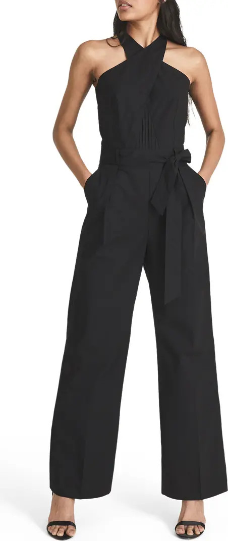Reiss Jessie Twisted Halter Open Back Jumpsuit | Nordstrom | Nordstrom