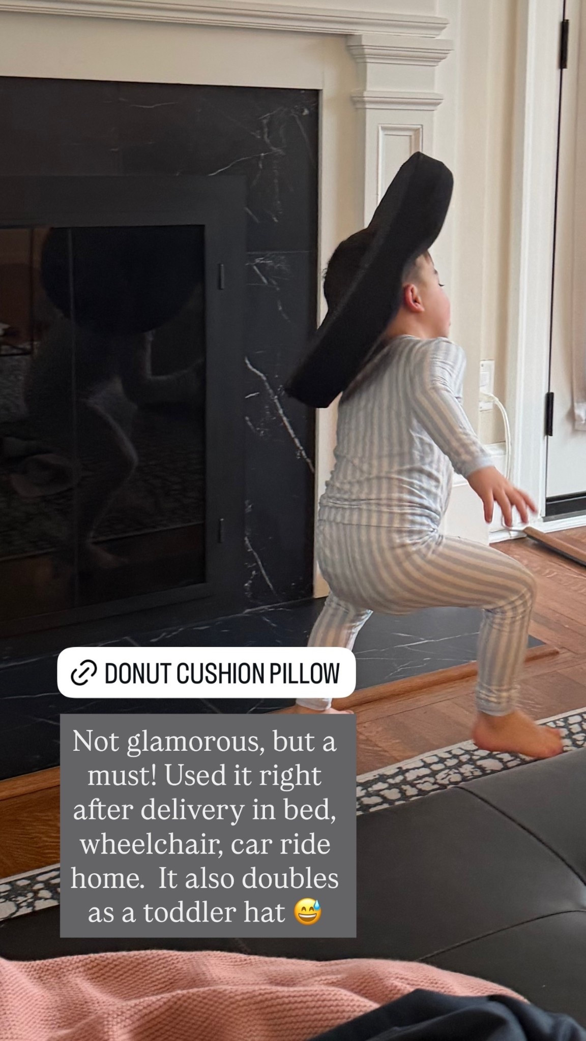 Not glamorous, but a must! Used it right after delivery in bed, wheelchair, car ride home.  It also doubles as a toddler hat 😅