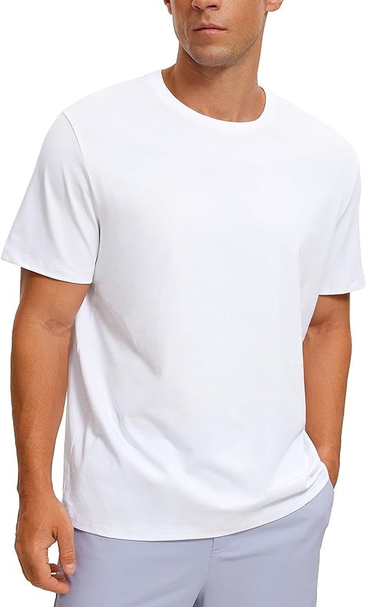 CRZ YOGA Men's Cotton Polyester Short Sleeve T-Shirt Classic Fit Casual Workout Tops Soft Premium... | Amazon (US)