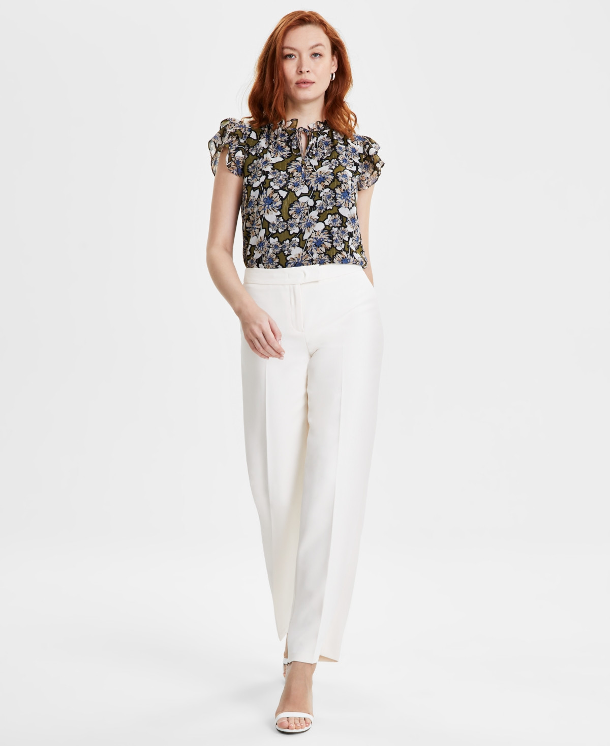 Anne Klein Women's Extended-Tab Creased-Leg Pants - Anne White | Macy's AU | APAC