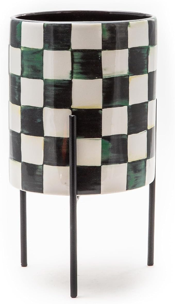 MACKENZIE-CHILDS Tabletop Ceramic Planter with Stand, Decorative Pot for Indoor Plants, Black-and... | Amazon (US)