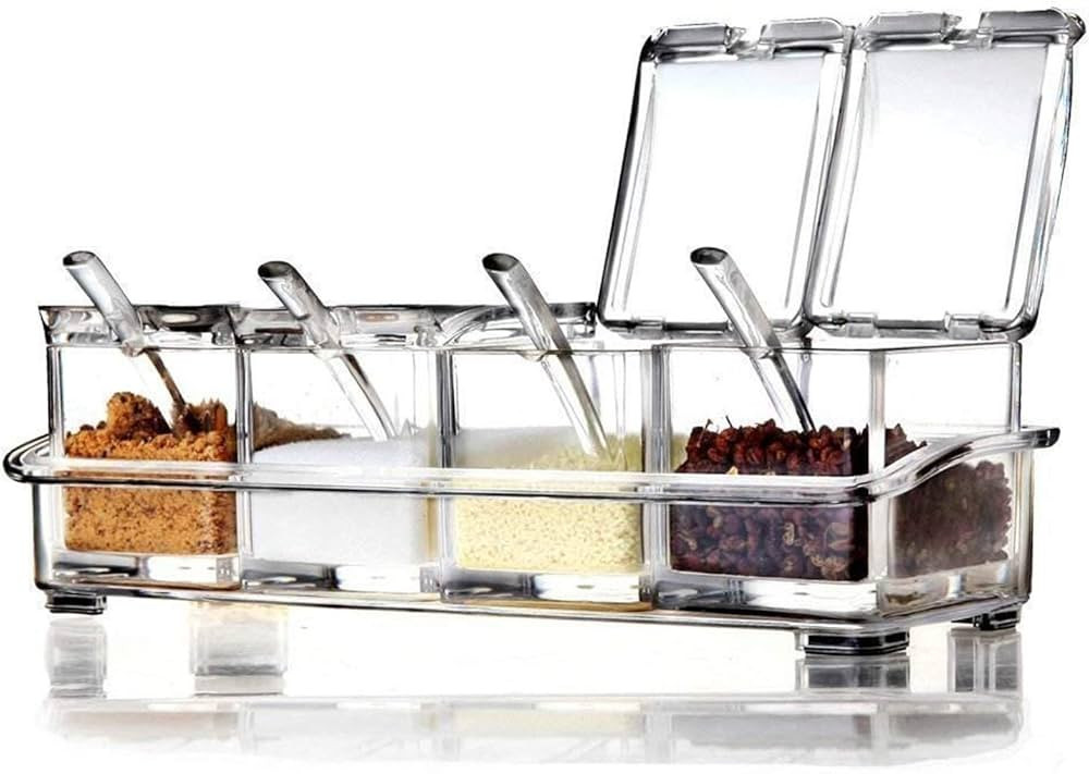 Clear Seasoning Rack Spice Pots by AIQI - 4 Piece Acrylic Seasoning Box - Storage Container Condi... | Amazon (US)