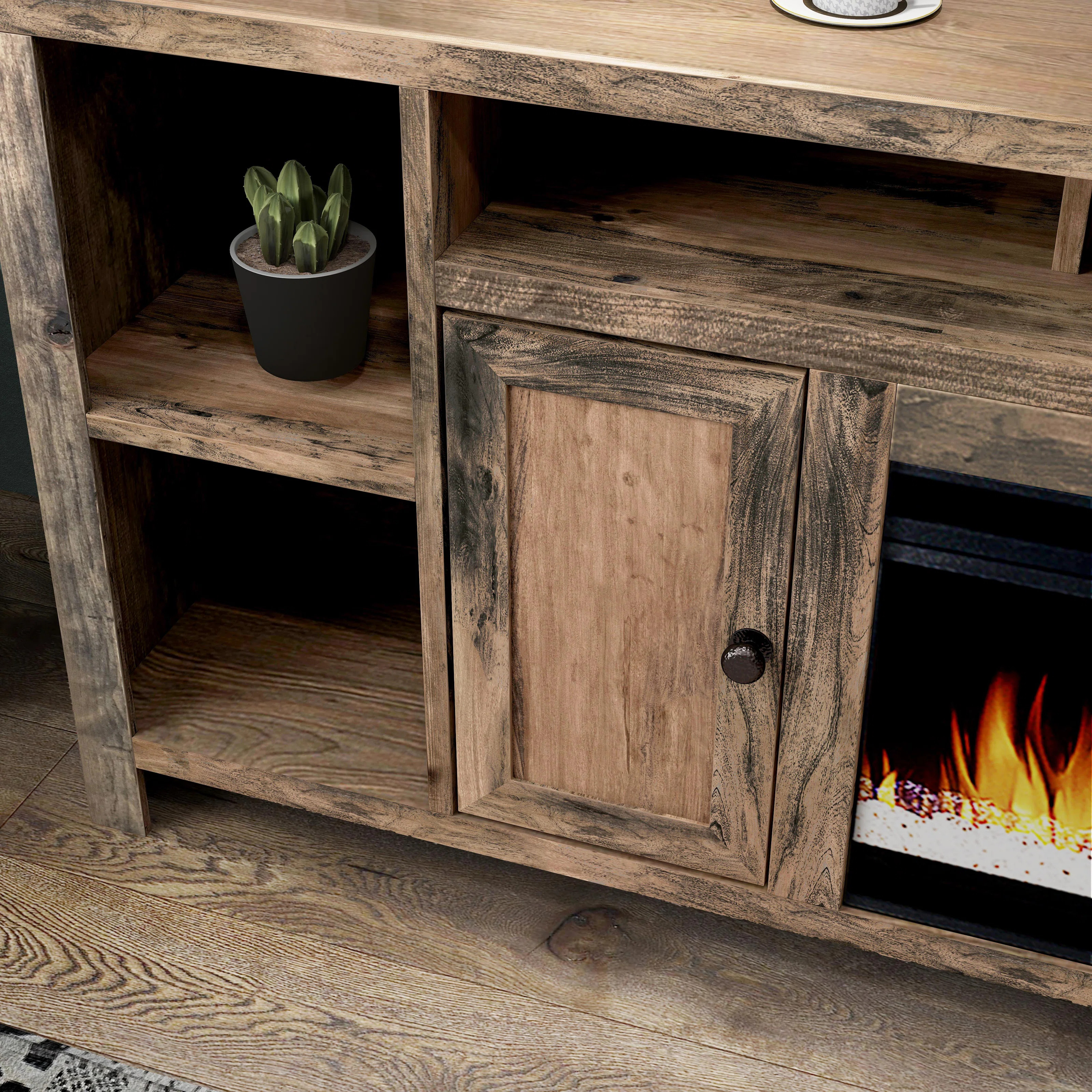 Columbia 84 inch Electric Fireplace TV Stand for TVs up to 88 inches, Barnwood Finish | Wayfair North America