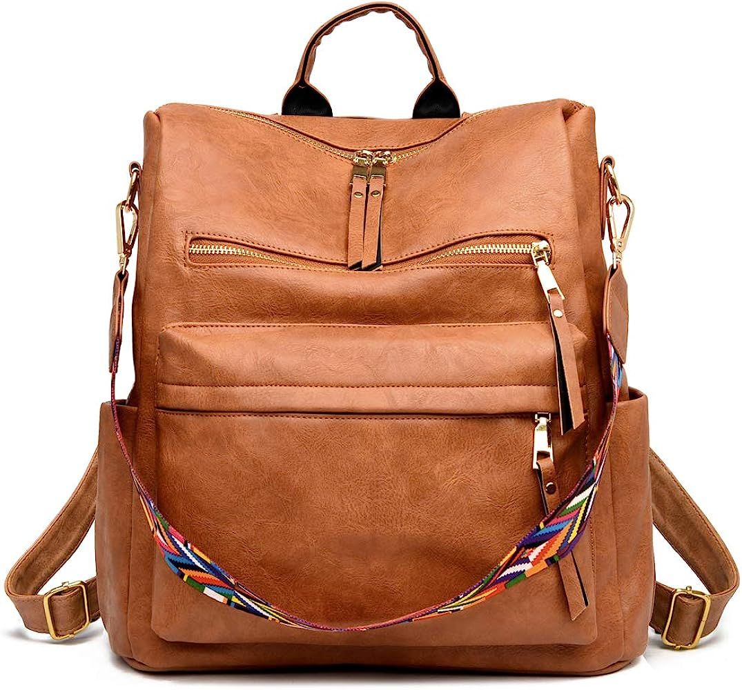 Women's Fashion Purse Backpack Multipurpose Design Handbags and Shoulder Bag PU Leather Travel ba... | Amazon (US)