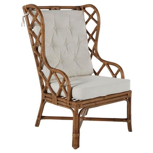Gabby Watson Coastal Beach Large Rattan Tufted Wing Back Occasional Arm Chair | Kathy Kuo Home