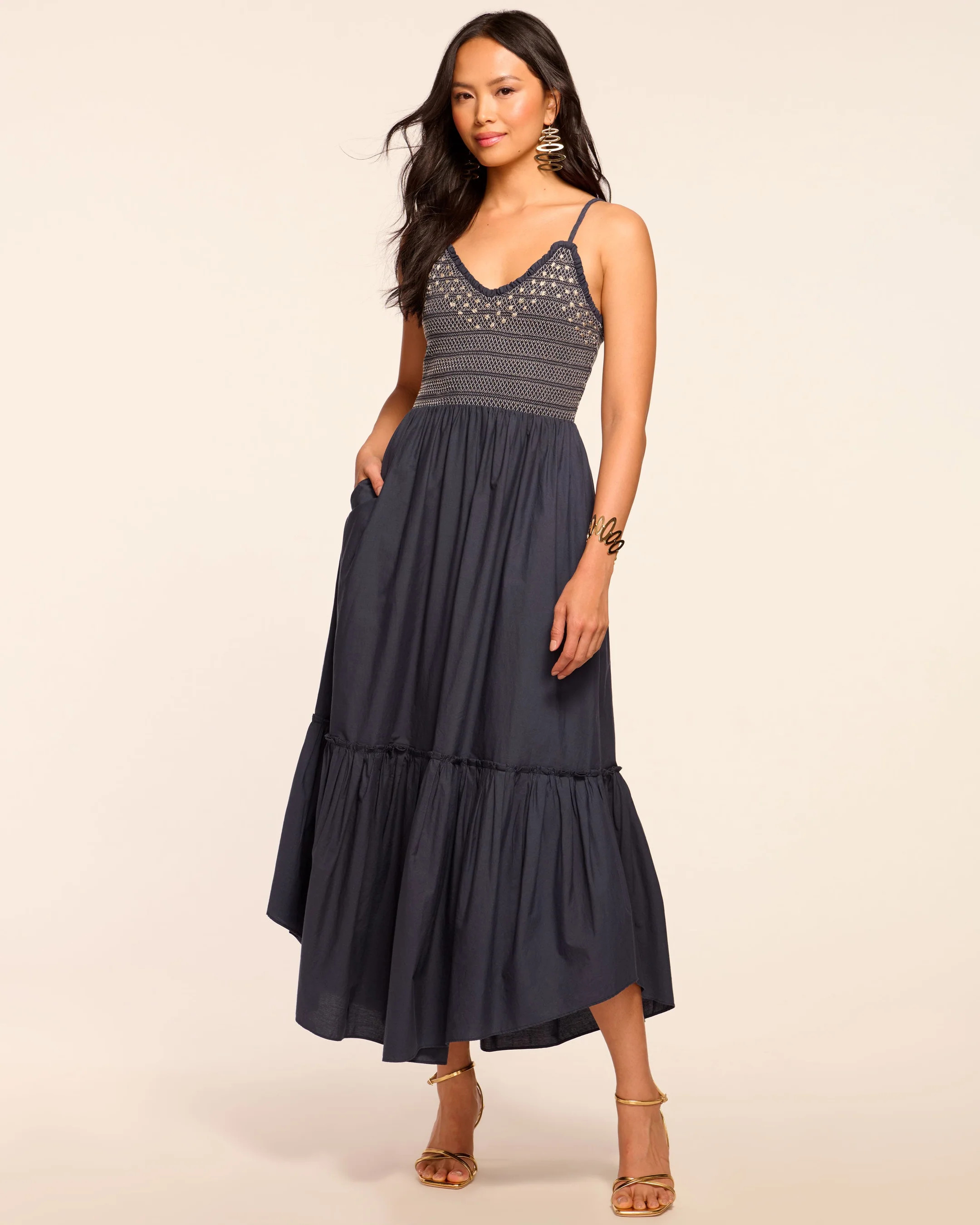 Lucia Smocked Cotton Poplin Maxi Dress | Ramy Brook