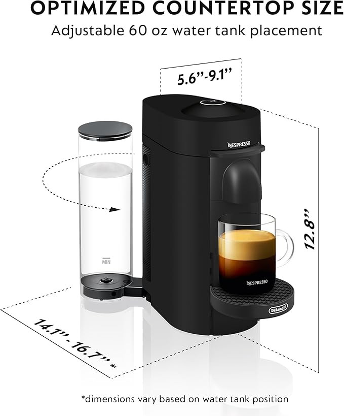 Nespresso VertuoPlus Coffee and Espresso Machine by De'Longhi with Milk Frother, Ink Black | Amazon (US)
