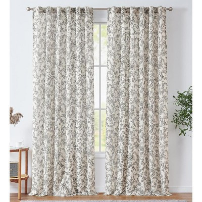 LISM Black Floral Linen Blend Curtains,Farmhouse Light Filtering Semi Sheer Curtains 2 Panels,50"W x 84"L | Target