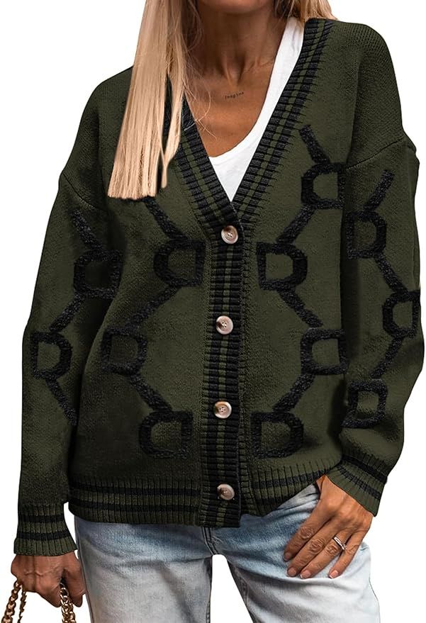 PRETTYGARDEN Women's Fall Chunky Knit Cardigan Sweaters Casual Open Front Button Up Winter Coats ... | Amazon (US)