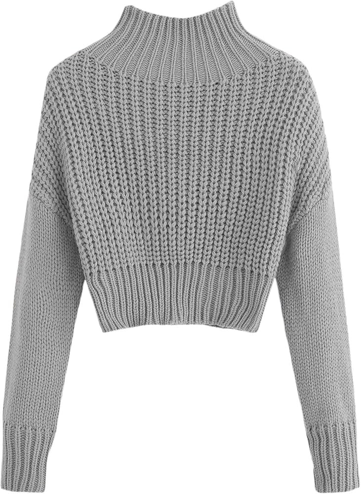 SweatyRocks Women's Drop Shoulder Mock Neck Pullover Sweater Long Sleeve Basic Crop Sweaters | Amazon (US)
