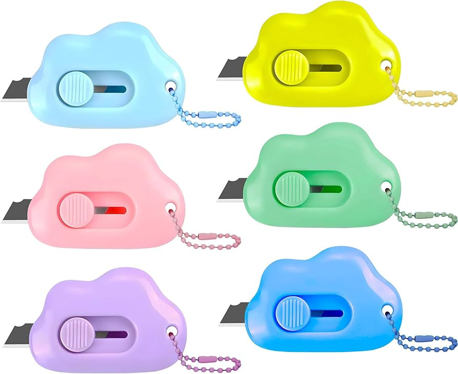 Cloud Shaped Retractable Box Cutter Set - 6 Pack with Key Rings,Stainless Steel Blade,Safe & Port... | Amazon (US)