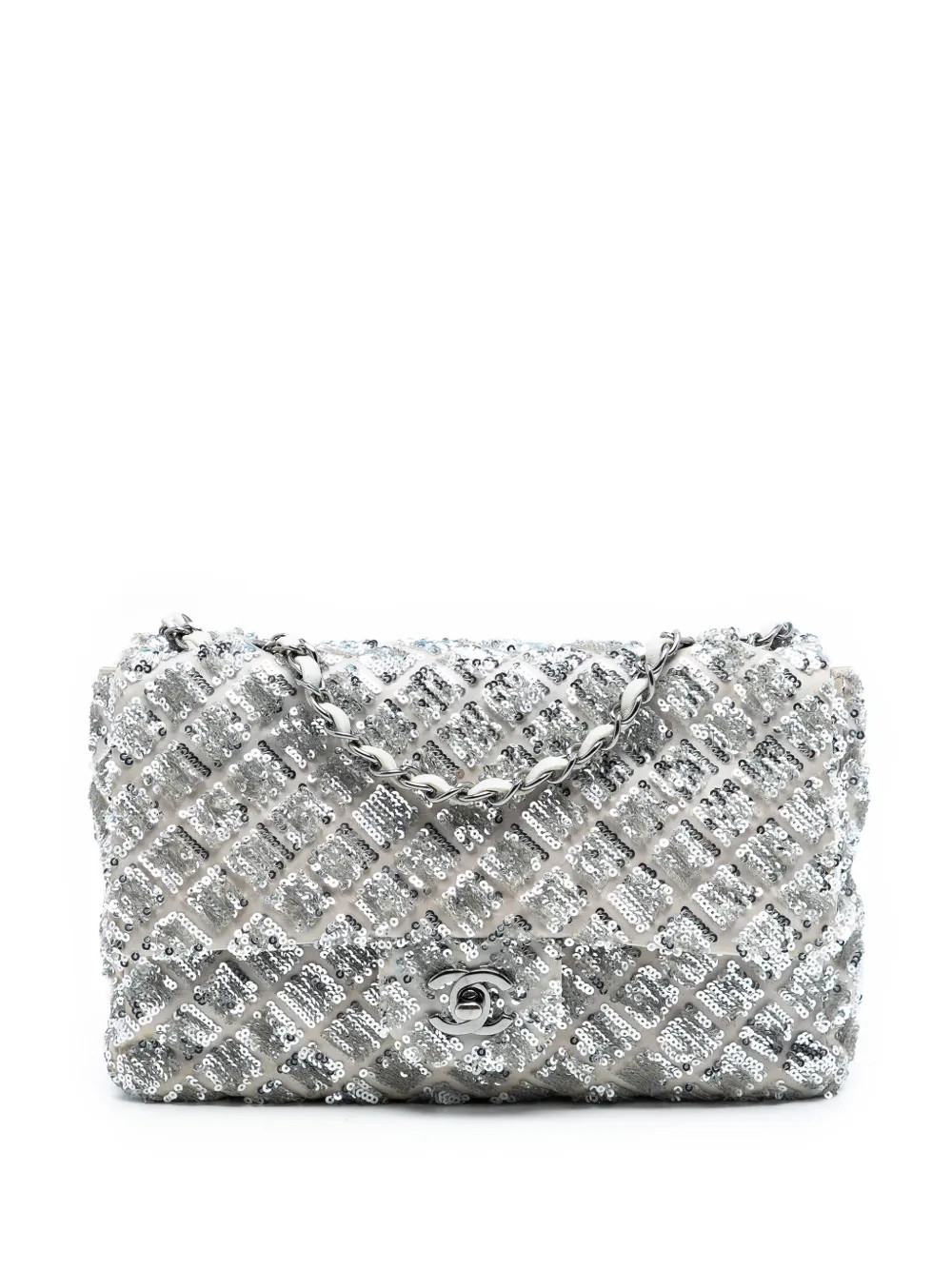 CHANEL Pre-Owned 2012-2013 Medium Satin Seasonal Sequin Flap shoulder bag - Silver | Farfetch Global