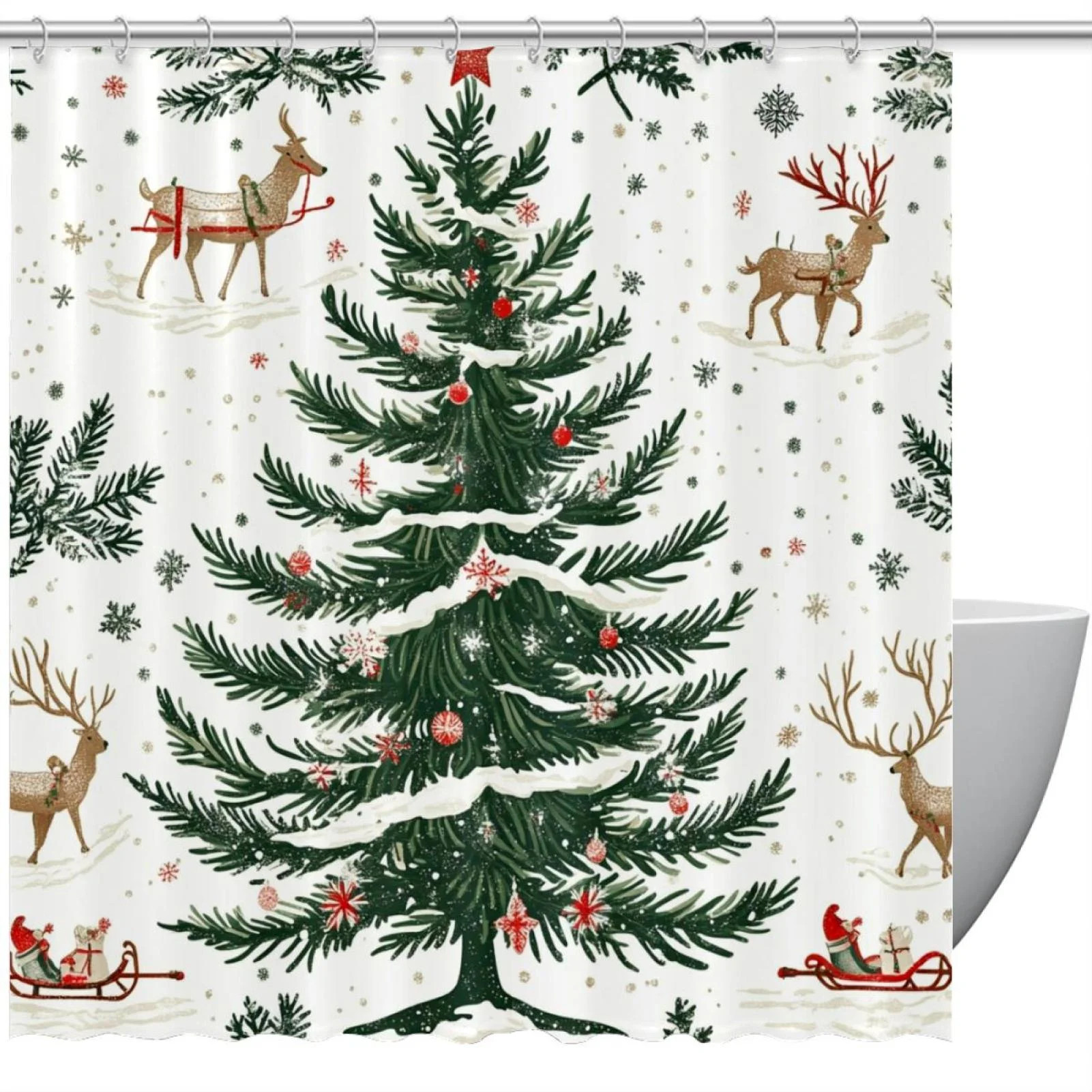 Ailis Dinng Christmas Shower Curtain with Hooks, Bathroom Decor Waterproof Fabric Shower Curtain ... | Walmart (US)