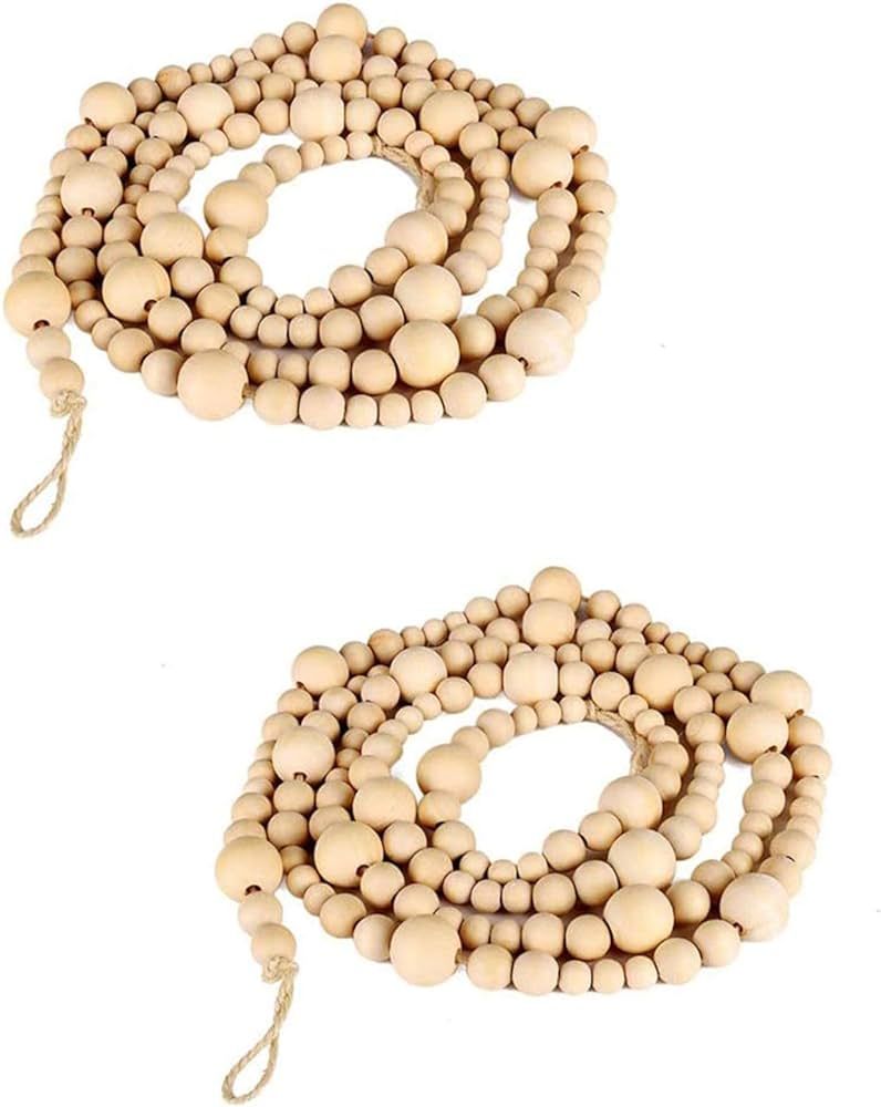 Amazon.com: 2PCS Christmas Wood Beads Garland 14.4 Feet Wooden Bead Garland Boho Ornaments for Ch... | Amazon (US)