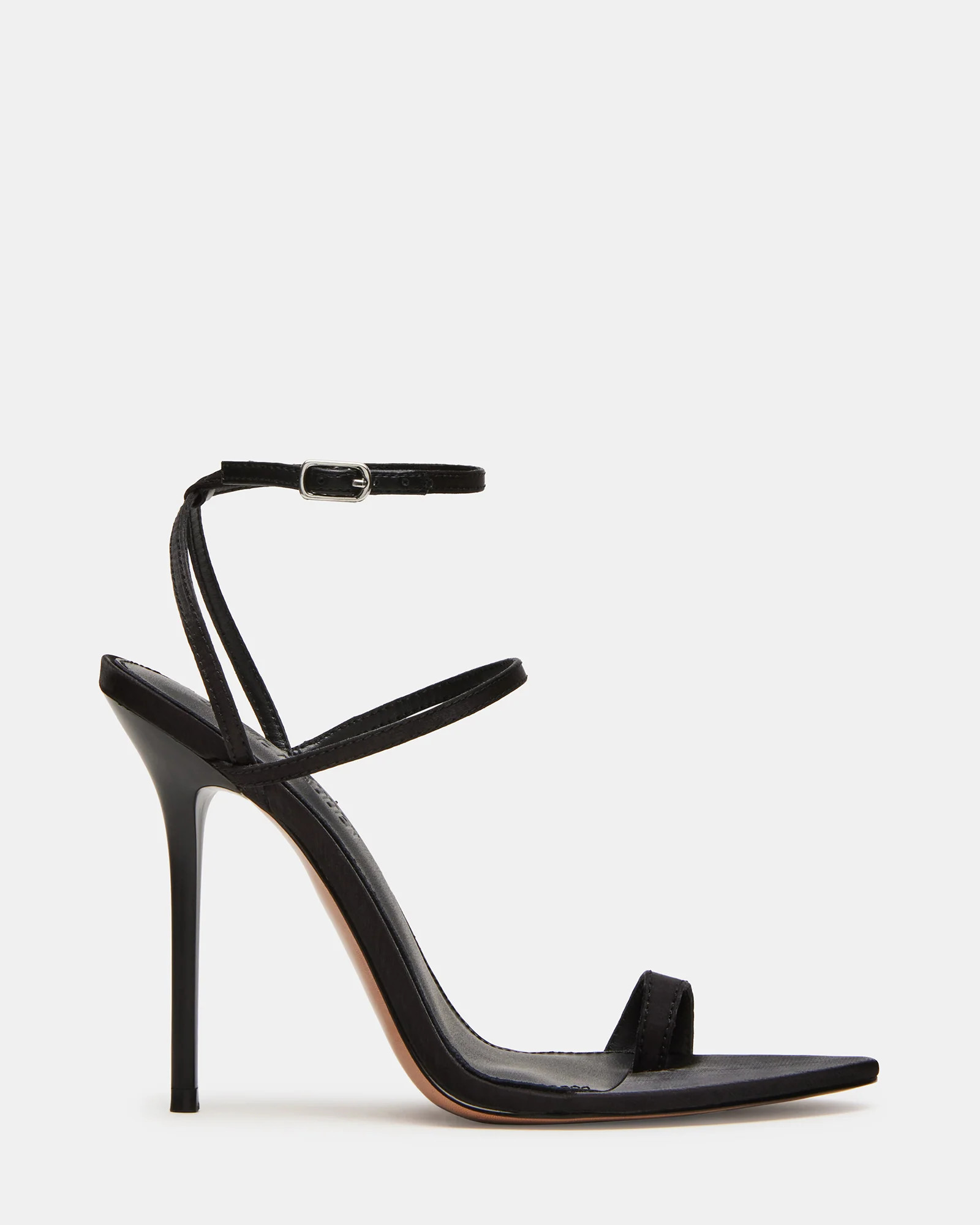SCORPIO Black Satin Pointed Toe Strappy Stiletto | Women's Heels | Steve Madden (US)