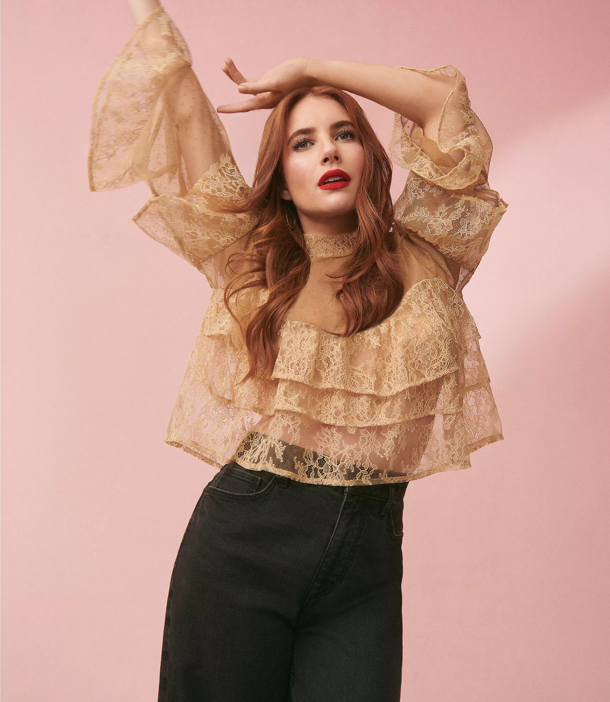 Velvet Dotted Chantilly Lace Ruffle Top | LOFT