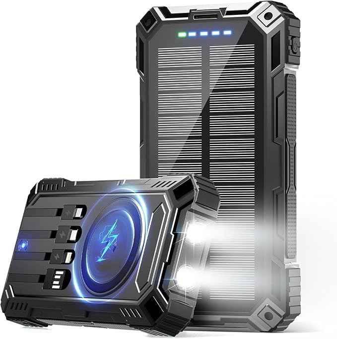 Power Bank 49800mAh Solar Portable Charger Wireless Charging USB-C 15W Fast Charging with 4 Built... | Amazon (US)