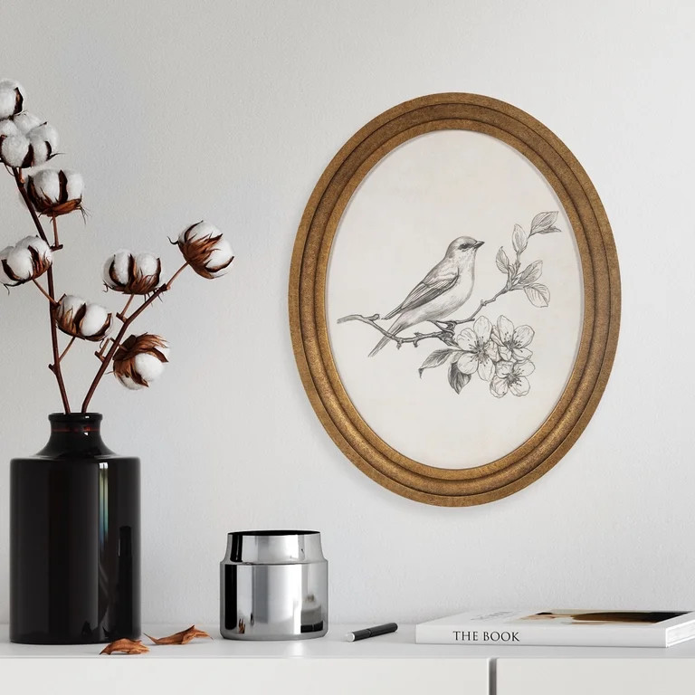 My Texas House Bird Sketch Round Embossed Textured Framed Antique Canvas Art 11x14 | Walmart (US)