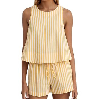 Ythomm Womens Two Piece Lounge Sets Round Neck Peplum Tops High Waist Linen Shorts Summer Matchin... | Amazon (US)