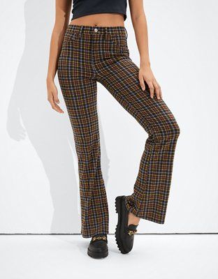 AE Stretch Plaid Super High-Waisted Flare Pant | American Eagle Outfitters (US & CA)